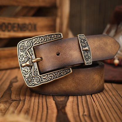 A casual, individual and retro belt, a Western-style clothing accessory, metal buckle, PU belt, suitable for both men and women
