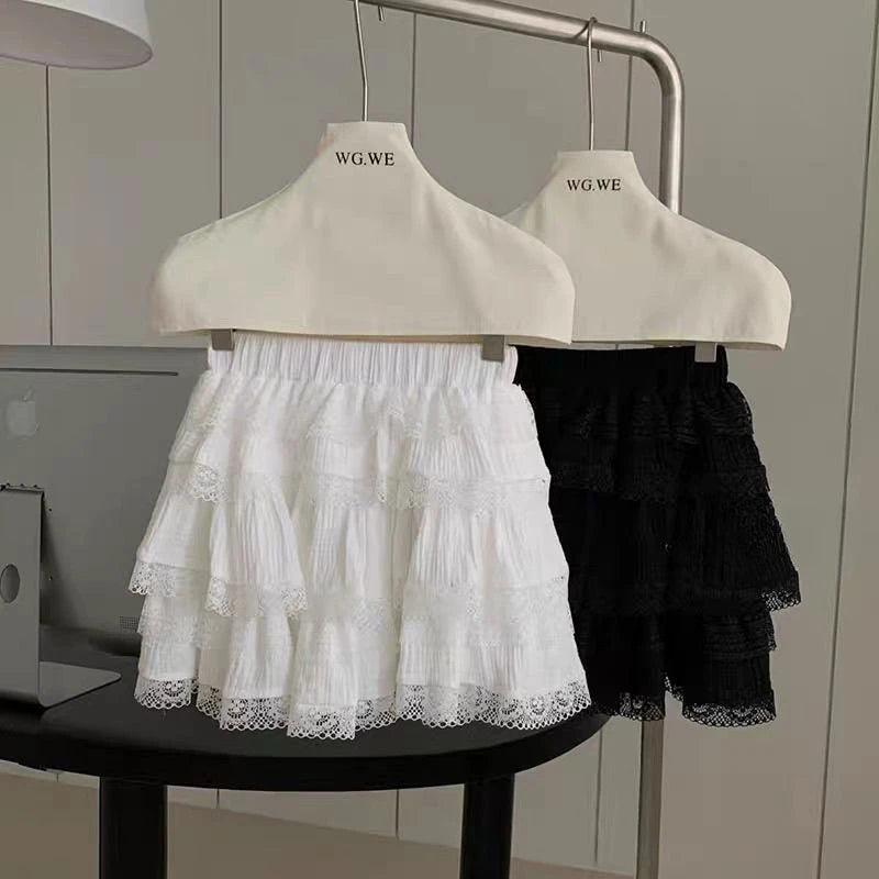 Korean Style Sweet Ruffle Mini Skirts Women Lolita Kawaii Casual Pleated Short Skirt Elegant Cute White Layered Skirt