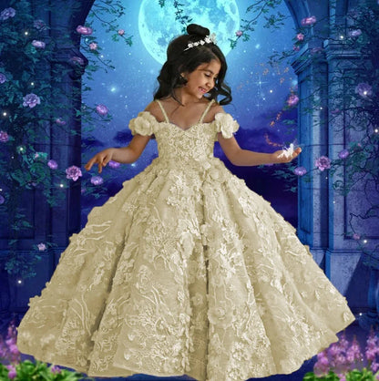 Lavender Flower Girl Dresses for Wedding Floral Appliques Bead Floor Length Girl Kids Birthday Party First Holy Communion Gowns