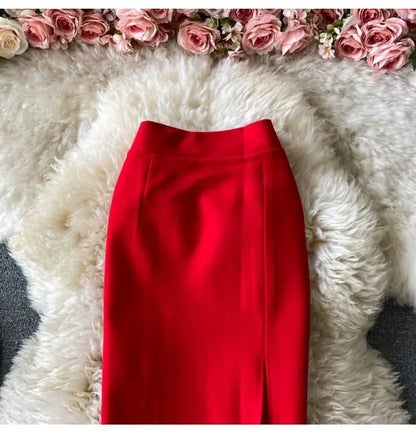 Ele High Waist Midi Skirt Slim Fit Pure Color Asymmetrical OL Busin Women's Faion Spring Ci Commute High Waist