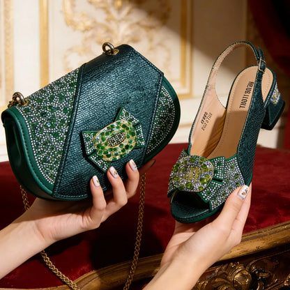 2026 Elegant Purple Rhinestone Peep Toe High Heels for Women - Italian Design Sandals with Matching Handbag Set