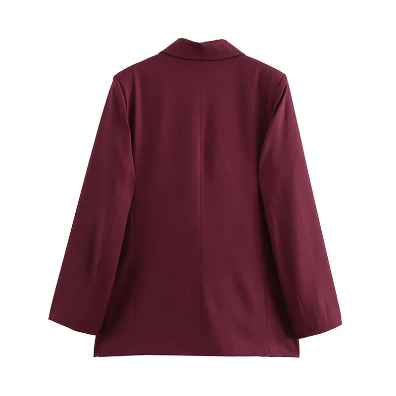 Vintage Wine Red Blazer Jacket Women Fashion Double-Breasted Long Sleeve Suit Jackets Female 2026 New Spring Lapel Office Coat