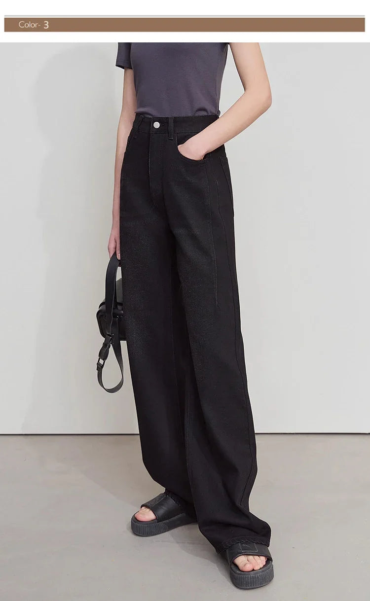 Minimalism Women Jeans 2025 Autumn Vintage Denim Pants Loose Wide Leg Pants Woman Casual Pants Female Trousers 12551002