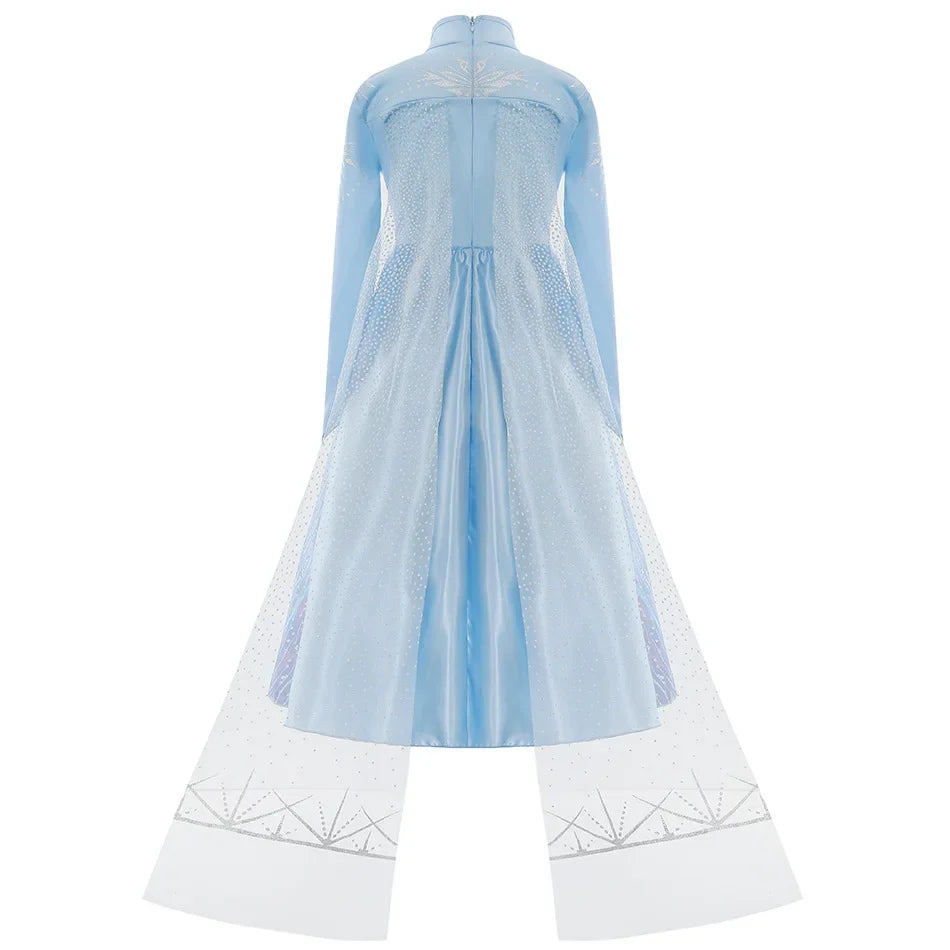 2026 Elsa Frozen Princess Costume For Girl Birthday Party Long Sleeve Halloween Cosplay Carnival Clothing Kids Dress For Girls