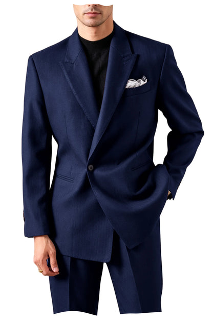 Men's Serge Tuxedo Suit Set One Button Peak Lapel Slim Fit 2 Piece Blazer Pants Casual Business Wedding Formal Outfit
