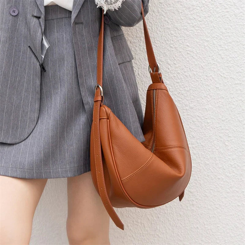 Slouchy Genuine Leather Hobo Bags For Women Luxury Cowhide Soft Crescent Shoulder Bag Crossbody Work Purses Handbags
