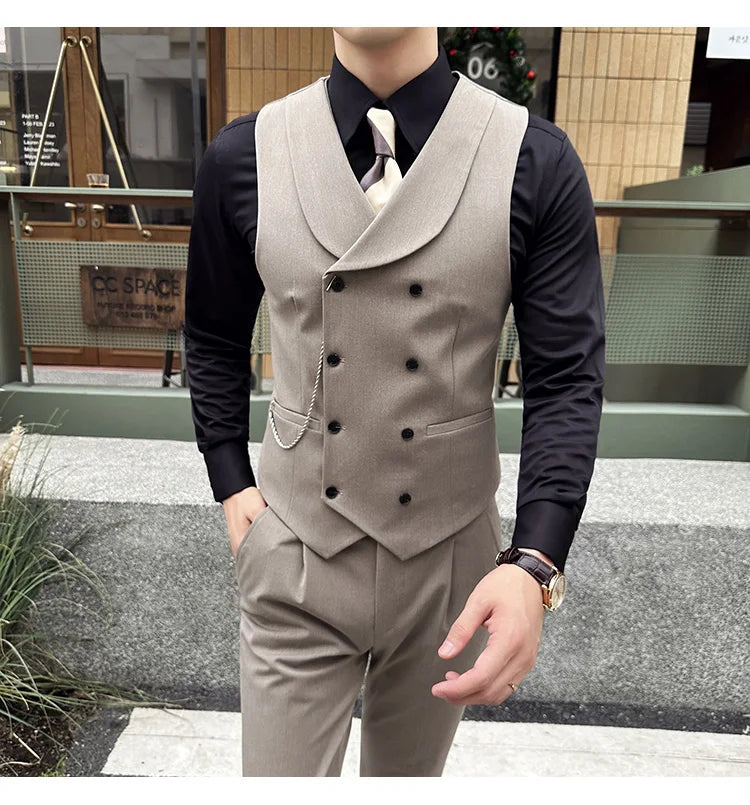(1 Pcs Vest）2024 Latest Style Design Double Breasted Men Suit Vests Formal Groom Wedding Social Slim Fit Sleeveless Vest Coats