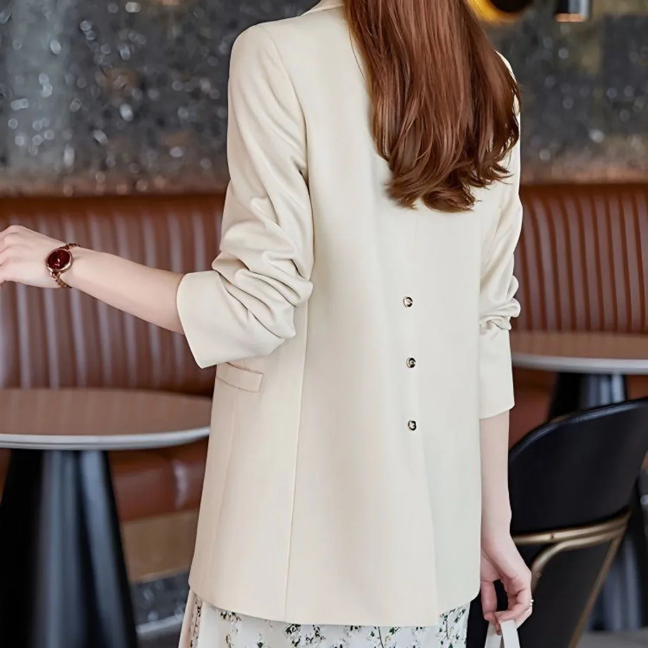 Loose Long Sleeve Petal Sleeve Women's Blazer Jacket Street Style Polyester Fabric Double Button Closure Spring 2025