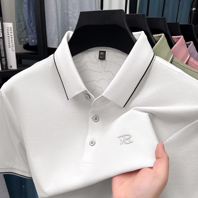 Men's Embroidered Short Sleeved Cotton Polo Shirt High End Brand Lapel T-Shirt Simple Casual Summer Breathable Top Men's Wear