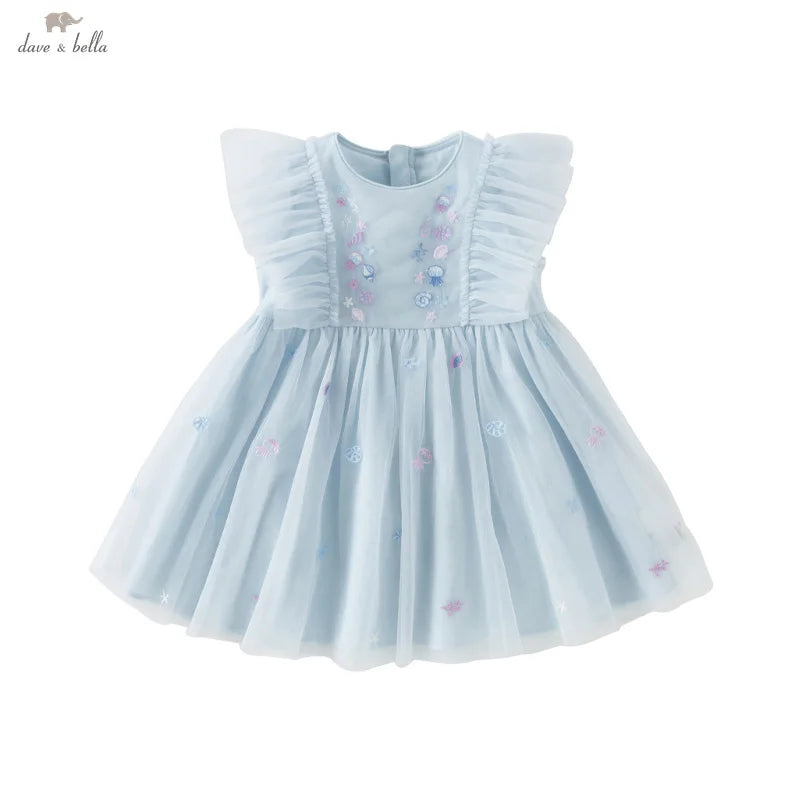 Girls Baby Princess Dress Summer Sweet Shell Embroidery Kids Mesh Elegant Dress Party Outdoor Seaside DB2251295