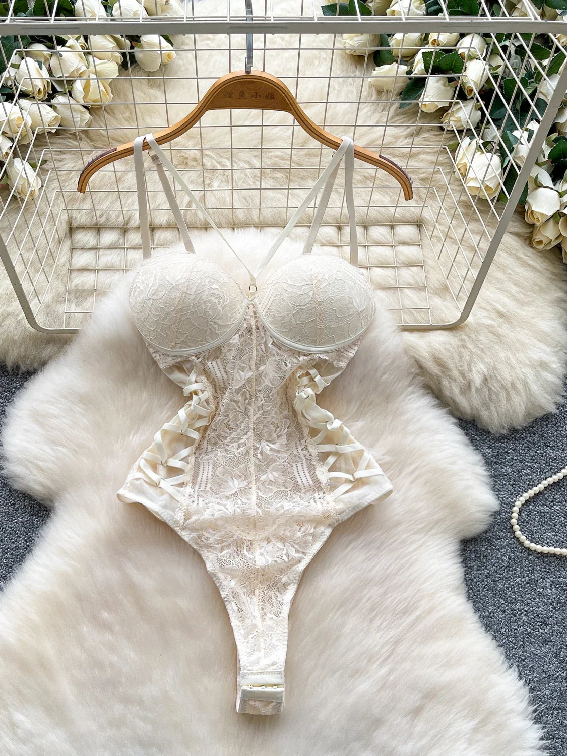 Sexy Lace Push Up Bodysuit See Through Mesh Patchwork Sleeveless Slim Thin One Pieces Elegant Women's Strappy Lingerie