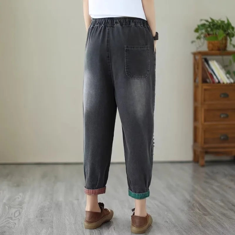 Loose Harlan Jeans Women's Denim Pants Middle-Aged Mom Trendy plus Size Carrot Shape High Waist Cotton Stretch Fabric All Sea...
