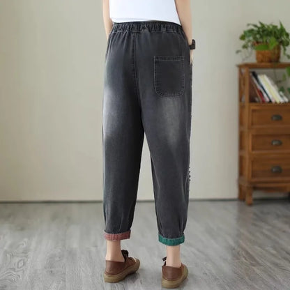Loose Harlan Jeans Women's Denim Pants Middle-Aged Mom Trendy plus Size Carrot Shape High Waist Cotton Stretch Fabric All Sea...