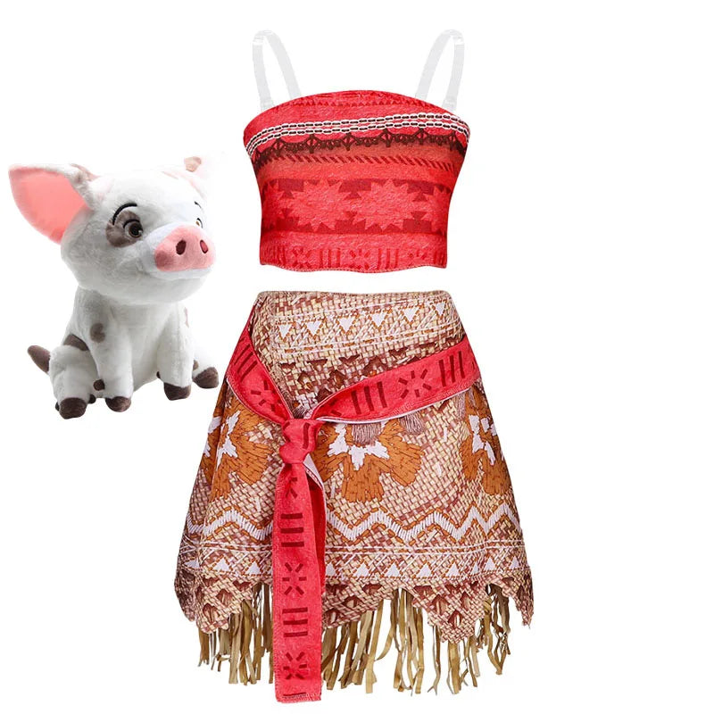 Halloween Fairy Princess Moana Costume Girl Cosplay Vaiana Vintage Adventure Kids Bikini Party Clothes Kids Clothes Set