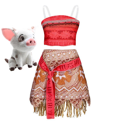 Halloween Fairy Princess Moana Costume Girl Cosplay Vaiana Vintage Adventure Kids Bikini Party Clothes Kids Clothes Set