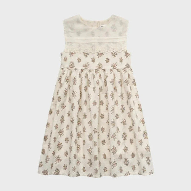 Summer LOU Girls' Printed Cotton Dress Short-Sleeved Handmade Embroidered Wide-Necked Children's Holiday Dress