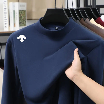 luxury quality man long-sleeved t-shirt mock neck solid color printing warm spring new long sleeves sports fashion mens clothing
