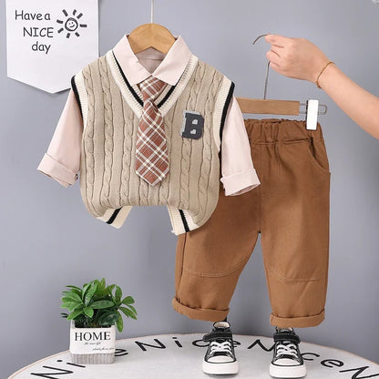 Spring Autumn Fashion Baby Clothes Suit Kids Boys Clothing Children Vest Shirt Pants 3Pcs/Set Toddler Costume Infant Tracksuits