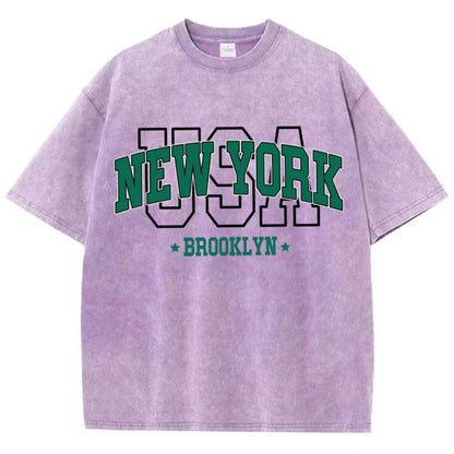Women'S Cotton Washed T-Shirts All-Math Loose O-Neck Tee Shirts Brooklyn Usa Printing Short Sleeve Summer Street Female Clothes