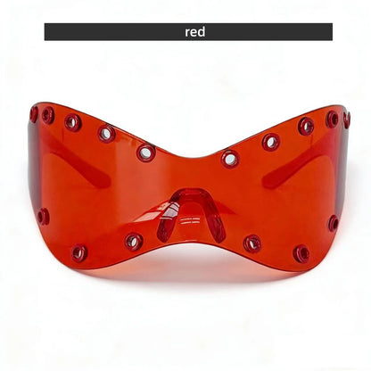 Unisex Y2K Punk Fashion Sunglasses - Futuristic One-Piece Goggles Metal Ring Rave sunglasses womenfor Rave & Cyber Party