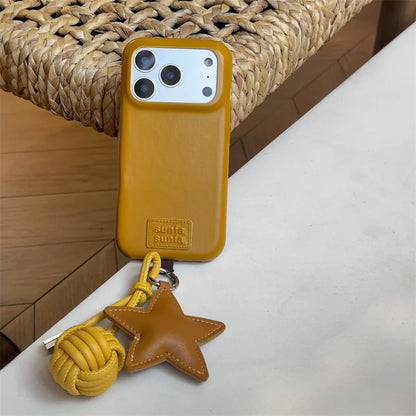 Fashion Leather Phone Case For iPhone 17 Pro 15 14 16 Pro Max Cover with Star Pendant Cute Protective Cases For Apple 17Pro Capa