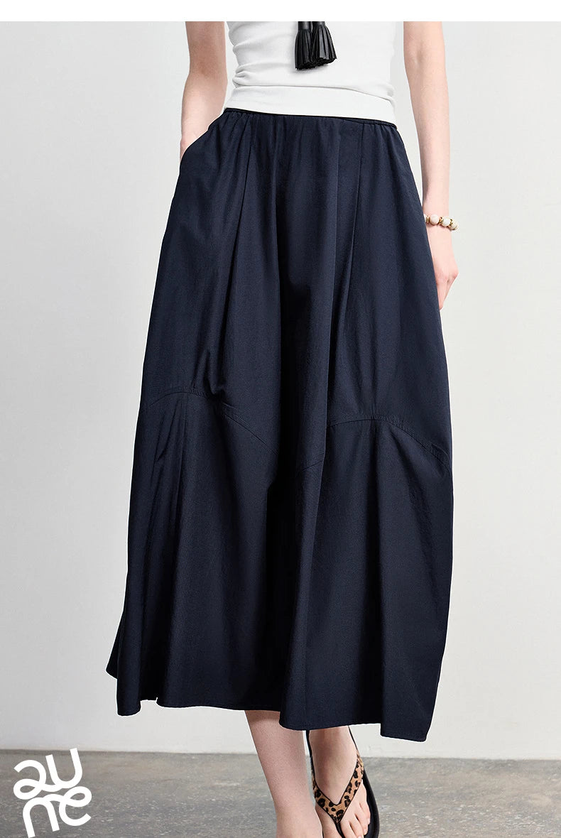 Women's A-Line Bud Skirt 2026 Summer New Split Detail Retro Puff Midi Skirt, Lightweight Outdoor Wear