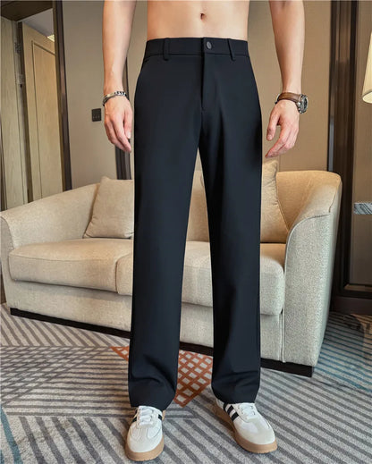 Men's Pleated Trousers, Elastic Waist, Wide-Leg, Casual Suit Pants, 2026 Spring, White/Black, S-4XL