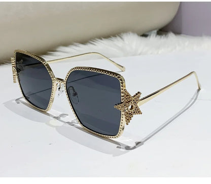 Metal Frame Oversized UV400 Sunglasses Women Men Star Design New Trendy Square Sun Glasses Ladies Vintage Cool Gafas De Sol