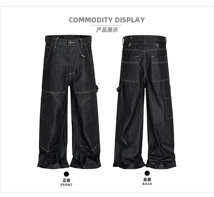 Black Original Cow Jeans Wood Trousers Bright Line Design Comfortable Fit Workwear Casual Pants ZJ118