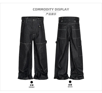 Black Original Cow Jeans Wood Trousers Bright Line Design Comfortable Fit Workwear Casual Pants ZJ118