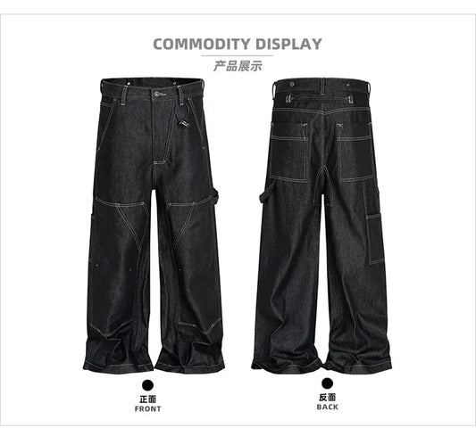 Black Original Cow Jeans Wood Trousers Bright Line Design Comfortable Fit Workwear Casual Pants ZJ118