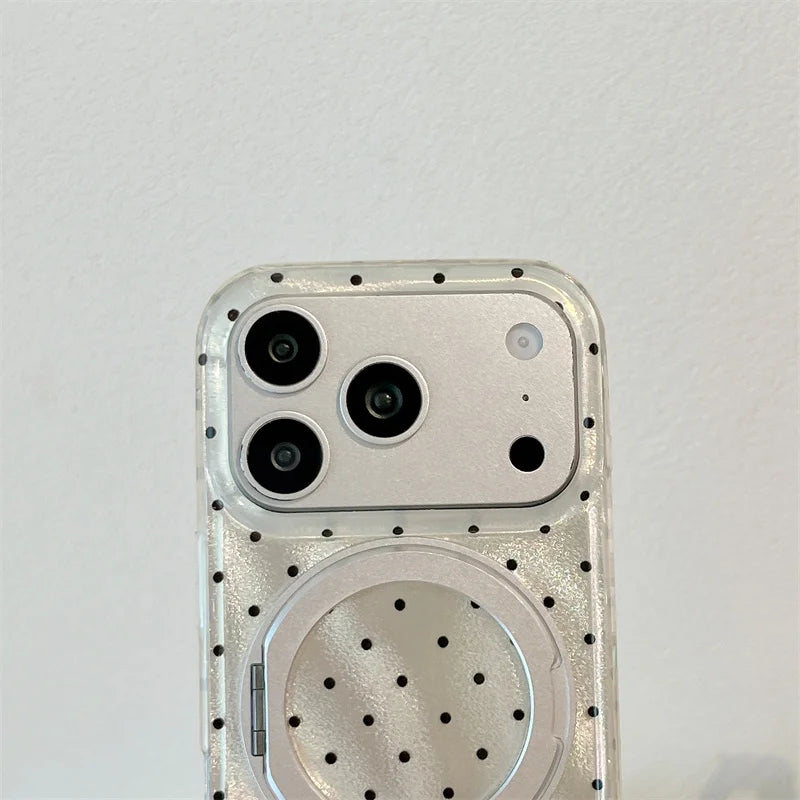Luxury Polka Dot Ring Stand Holographic Phone Case For iPhone 15 16 17 Pro Max Shockproof Protective Cover