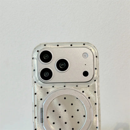 Luxury Polka Dot Ring Stand Holographic Phone Case For iPhone 15 16 17 Pro Max Shockproof Protective Cover