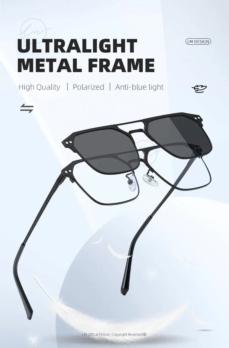 2025 New 3 In 1 Magnetic Multifunctional Men's Glasses Polarized Day Night Vision Clip Eyeglasses Blue Light Blocking Glasses