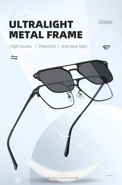 2025 New 3 In 1 Magnetic Multifunctional Men's Glasses Polarized Day Night Vision Clip Eyeglasses Blue Light Blocking Glasses