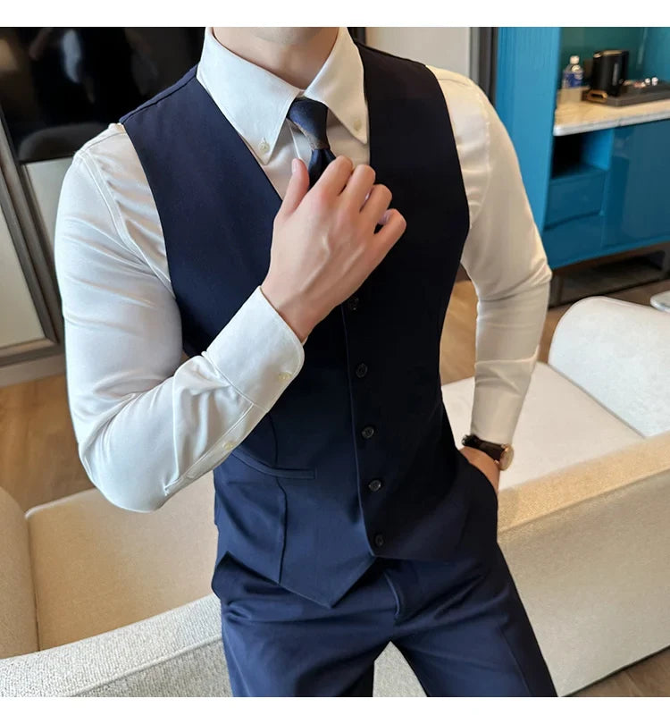 ( Vest + Pants) Men Luxury High Quality Business Suit Vest 2 pieces Formal Groom Wedding Dress Vest Set Fashion Club Clothing