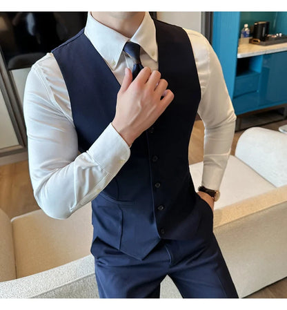 ( Vest + Pants) Men Luxury High Quality Business Suit Vest 2 pieces Formal Groom Wedding Dress Vest Set Fashion Club Clothing