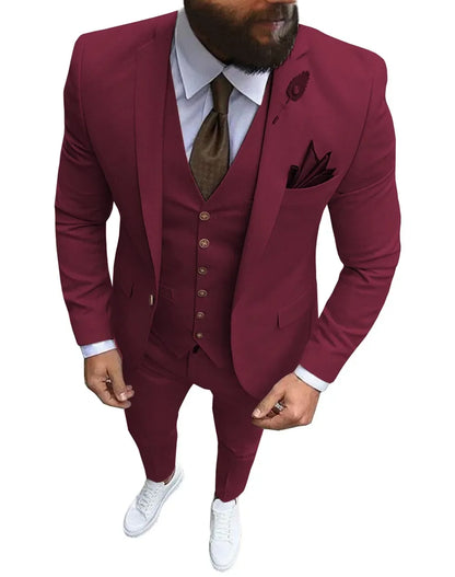 Khaki Men's Suits  Formal Business Notch Lapel Slim Fit Tuxedo Best Man Blazer For Wedding(Blazer+Vest+Pants)