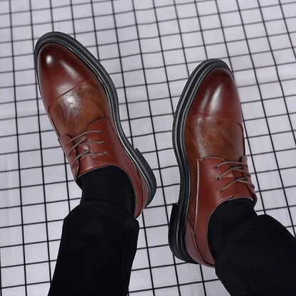 Men's Genuine Leather Oxfords Pointed Toe Lace Up Dress Shoes British Style Business Wedding Casual Footwear for Spring Autumn