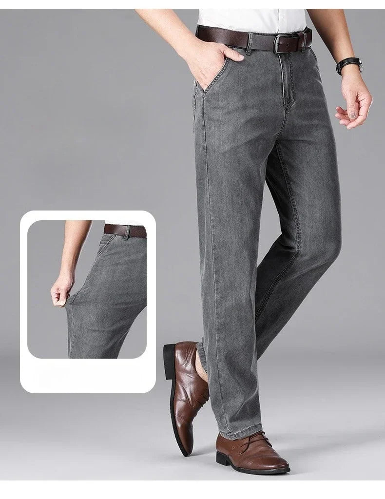 Business Lyocell Jeans Men Summer New Thin Fashion Straight Breathable Brand Pants Male Slim Comfortable  Denim Trousers