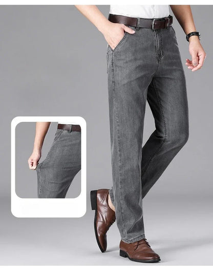 Business Lyocell Jeans Men Summer New Thin Fashion Straight Breathable Brand Pants Male Slim Comfortable  Denim Trousers