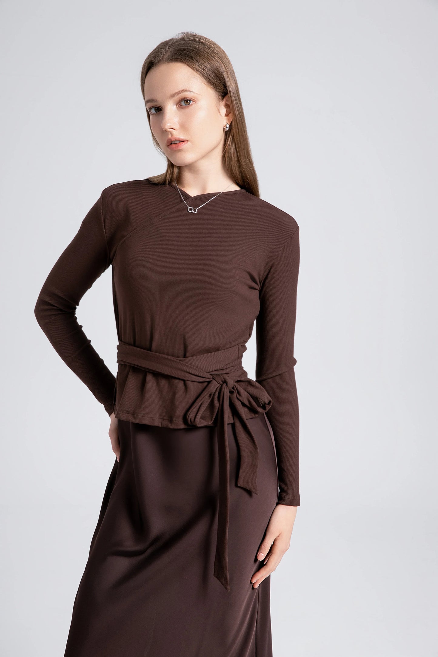 AS 2024 woman clothes thicken ribbing closed-fit wrap tops + Satin Adjustable straps dress (ship out in 1 day)
