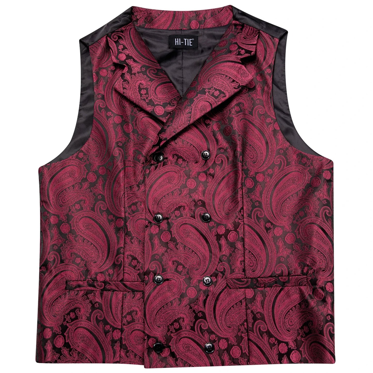 Dark Red Men's Vests Silk Paisley Jacquard Waistcoat Jacket NeckTie Hanky Cufflinks for Men Business Party Designer Gifts