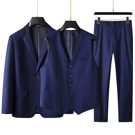 High-End Large Size Men's Three-Piece Suit Set - Business Formal Wedding Dress Coat Vest Trousers Combo for Plus Size Men