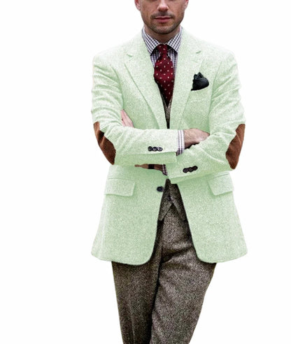 Vintage Winter Tweed Suits Brown Tweed Men Suits With Patch Design Costume Homme Smart Business Formal Wedding Suits 1 Pieces