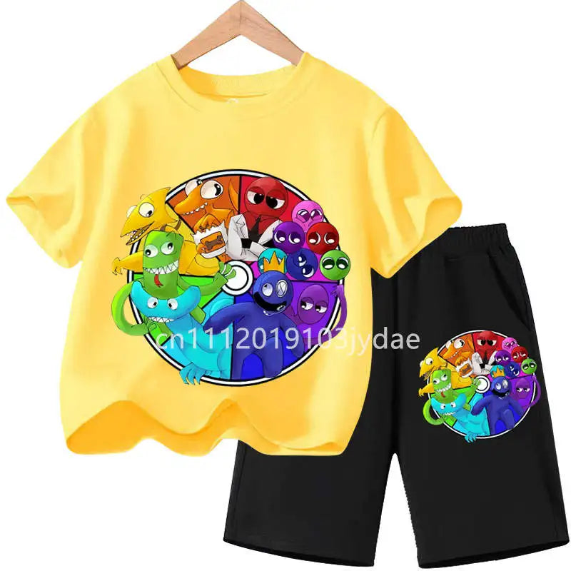 Kids Rainbow T-shirt Friends Girls Boys Clothes Summer Short Sleeve Tshirt Set Cartoon Tee Tops Game Anime Shirts Camiseta