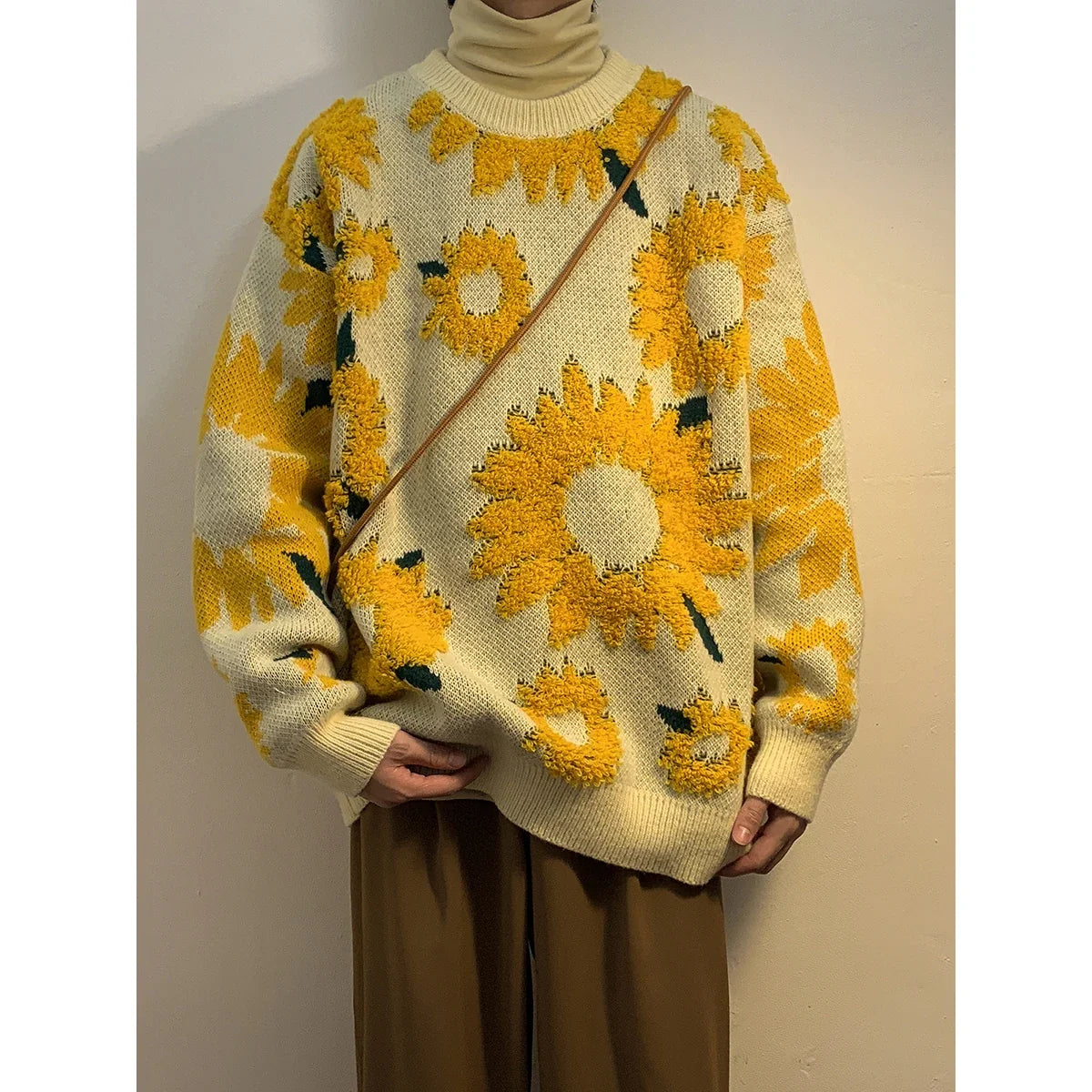 2024 Sweater Winter Sunflower Warm Sweaters  Fashion Male O-Neck Pullovers Sweater Men Loose Casual Sweater Thick Knitted Unisex