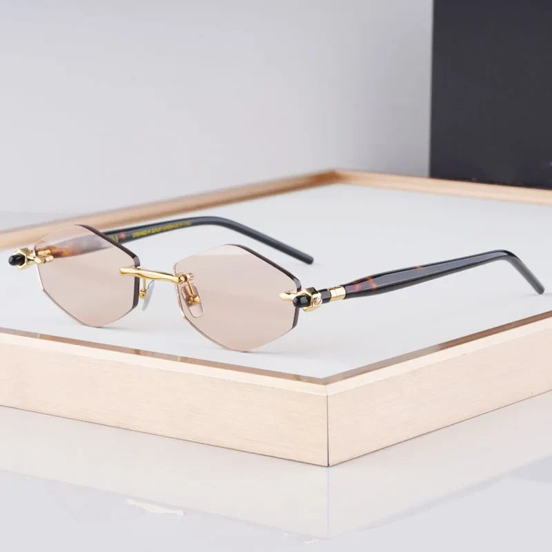 P60 Polygon Luxury Rimless Sunglasses for Men Women Acetate High Quality Germany Brand Fashion Design Gift UV400 Outdoor Eyeware