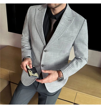 Autumn Winter Thick Wool Plaid Suit Jacket 2025 New Men's Slim Fit Casual Fashion Formal Business Socia Party Jacket Coats