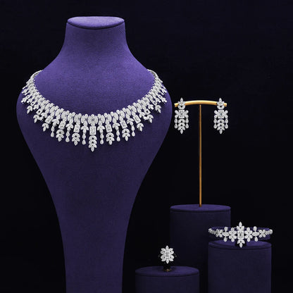 Bridal Zirconia Full Jewelry Set for Ladies Party Luxury Dubai Nigeria CZ Crystal Wedding Necklace Set